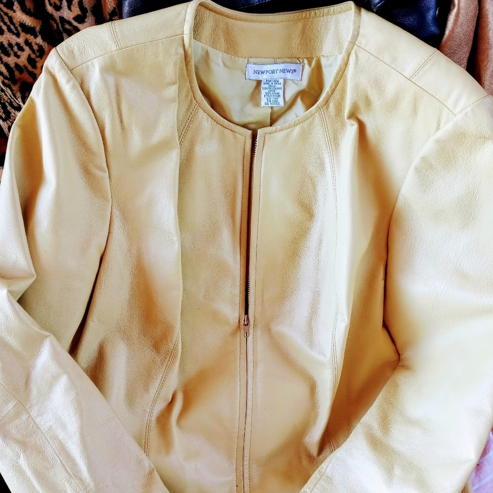 Newport News Women's Light Yellow LEATHER Jacket